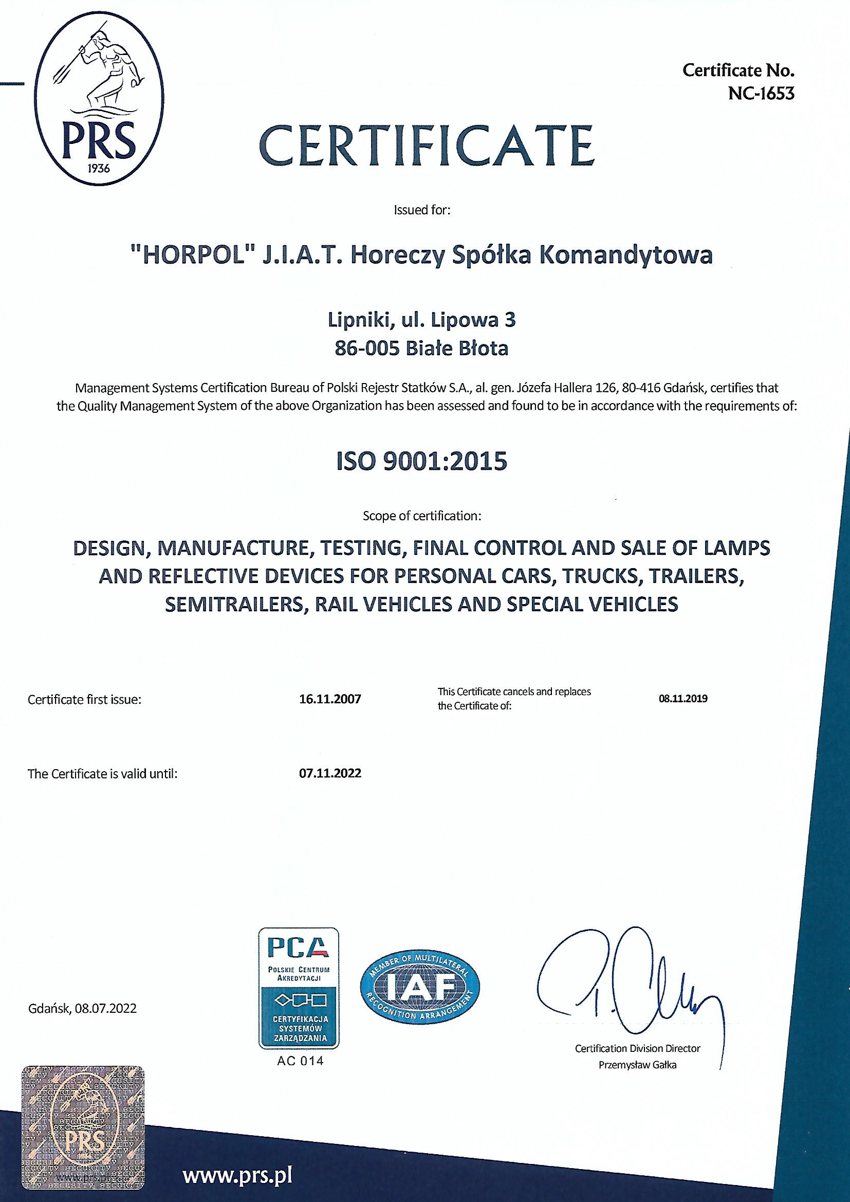 Certificate ISO-en