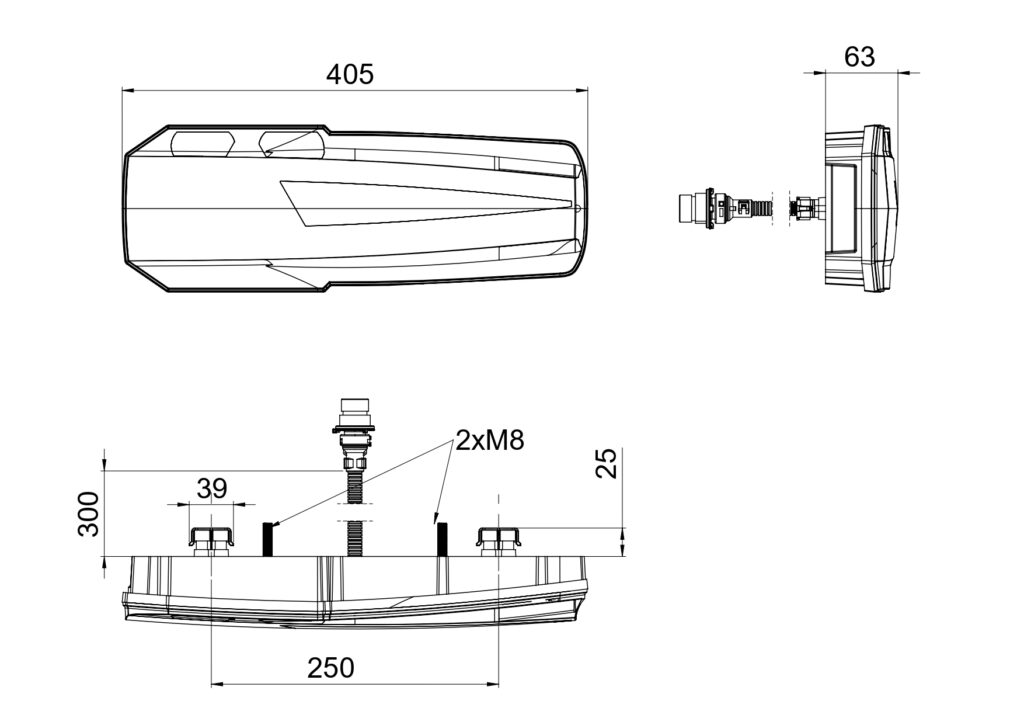 Feu arrière combiné MAVIC LZD 3194/AMP (gauche) – triangle réfléchissant, 4 connecteurs Superseal + AMP 7 broches.