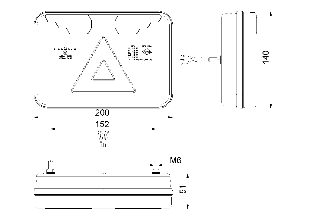 Feu arrière combiné HORUS LZD 3423 (gauche), 6 fonctions (avec éclairage inférieur de plaque d’immatriculation)